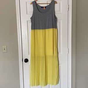 Eloquii Grey and Yellow Chiffon Pleated Maxi Dress